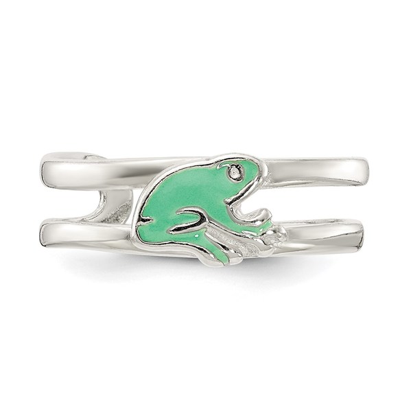 925 Sterling Silver Green Enameled Frog Toe Ring - Picture 5 of 6